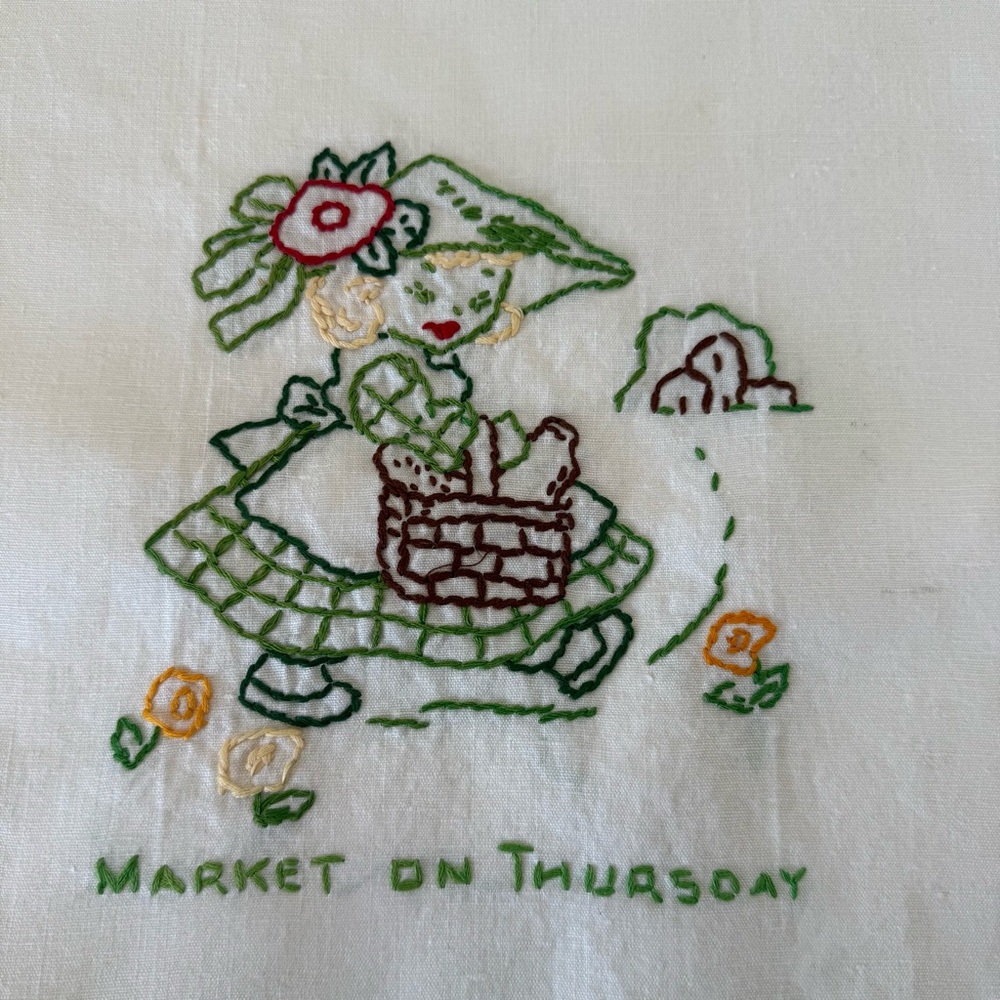 Vintage,  White and Yellow Kitchen Linen with Embroidery